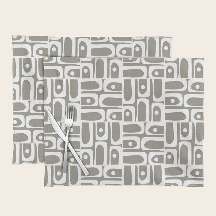 Mid Century Modern Piquet Geometric Multi Gray and White Pattern Placemat Gallery Image 1