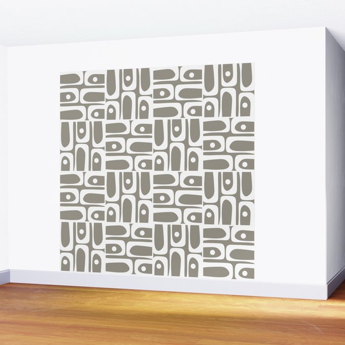 Mid Century Modern Piquet Geometric Multi Gray and White Pattern Wall Mural Gallery Image 2