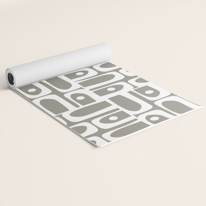 Mid Century Modern Piquet Geometric Multi Gray and White Pattern Yoga Mat Gallery Image 2