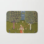Indian Miniature Painted Illustration Princess In the Peacock Garden Floral Pose Bath Mat Gallery Image 1