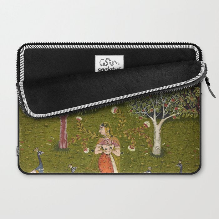 Indian Miniature Painted Illustration Princess In the Peacock Garden Floral Pose Laptop Sleeve Gallery Image 2