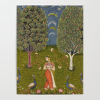 Indian Miniature Painted Illustration Princess In the Peacock Garden Floral Pose Poster Gallery Image 4