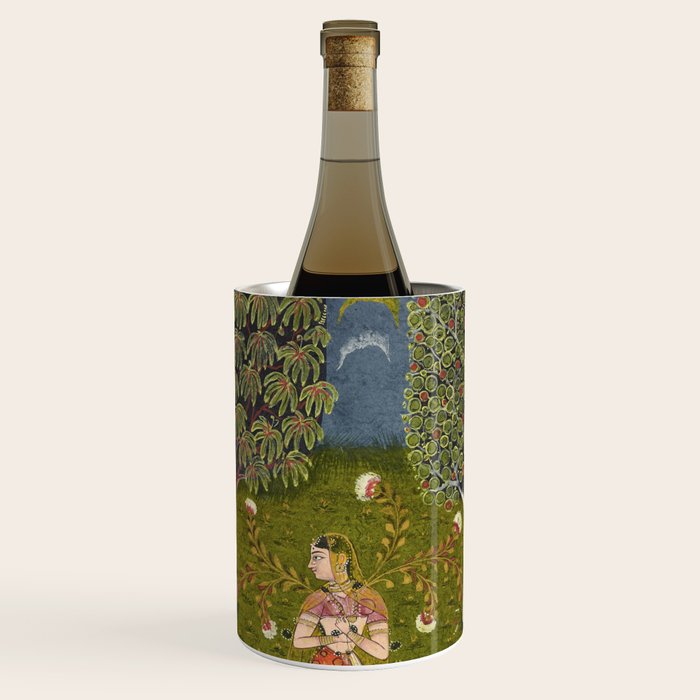 Indian Miniature Painted Illustration Princess In the Peacock Garden Floral Pose Wine Chiller Gallery Image 1