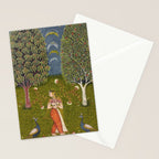 Indian Miniature Painted Illustration Princess In the Peacock Garden Floral Pose Stationery Card Gallery Image 2