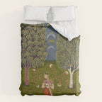 Indian Miniature Painted Illustration Princess In the Peacock Garden Floral Pose Duvet Cover Gallery Image 6
