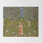 Indian Miniature Painted Illustration Princess In the Peacock Garden Floral Pose Throw Blanket Gallery Image 2