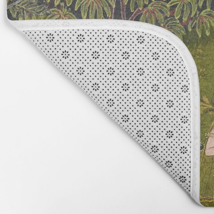 Indian Miniature Painted Illustration Princess In the Peacock Garden Floral Pose Bath Mat Gallery Image 2