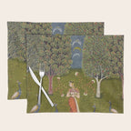 Indian Miniature Painted Illustration Princess In the Peacock Garden Floral Pose Placemat Gallery Image 1