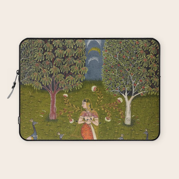 Indian Miniature Painted Illustration Princess In the Peacock Garden Floral Pose Laptop Sleeve Gallery Image 1