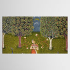 Indian Miniature Painted Illustration Princess In the Peacock Garden Floral Pose Tablecloth Gallery Image 2