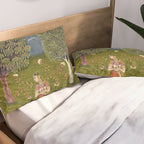 Indian Miniature Painted Illustration Princess In the Peacock Garden Floral Pose Pillow Sham Gallery Image 2