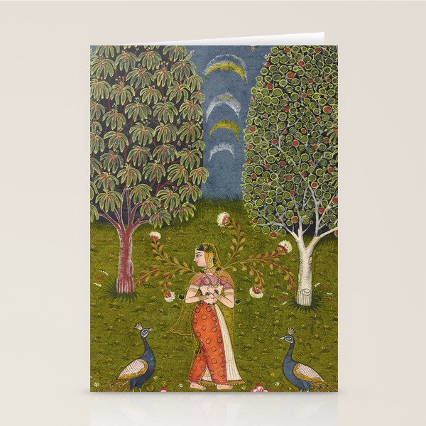 Indian Miniature Painted Illustration Princess In the Peacock Garden Floral Pose Stationery Card Gallery Image 2