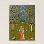 Indian Miniature Painted Illustration Princess In the Peacock Garden Floral Pose Stationery Card Gallery Image 2