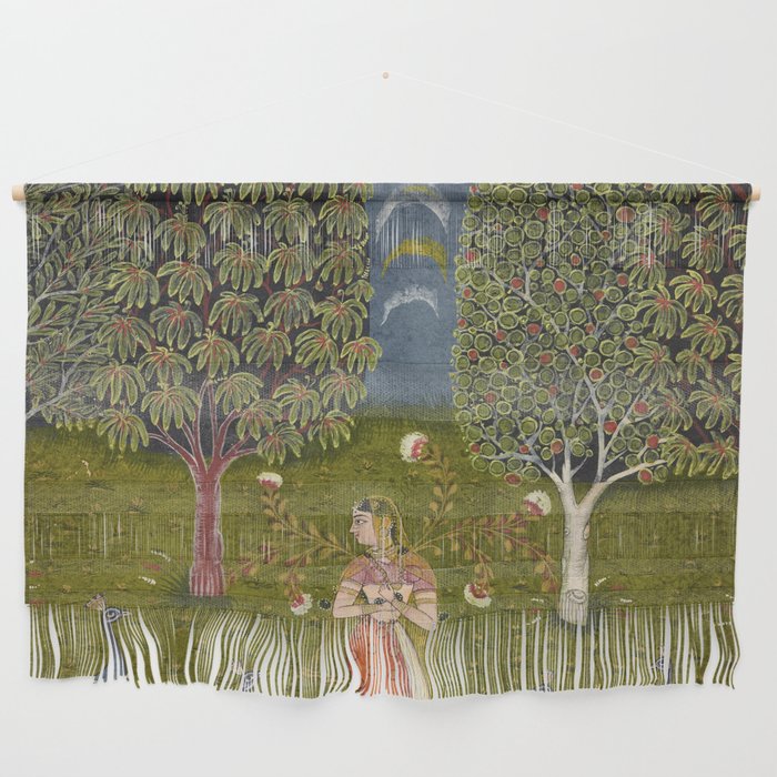 Indian Miniature Painted Illustration Princess In the Peacock Garden Floral Pose Wall Hanging Gallery Image 1