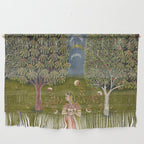 Indian Miniature Painted Illustration Princess In the Peacock Garden Floral Pose Wall Hanging Gallery Image 1