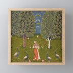 Indian Miniature Painted Illustration Princess In the Peacock Garden Floral Pose Mini Art Print Gallery Image 1