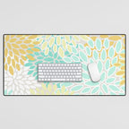 Floral Prints, Mint Green and Yellow, Modern Print Art Desk Mat Gallery Image 1
