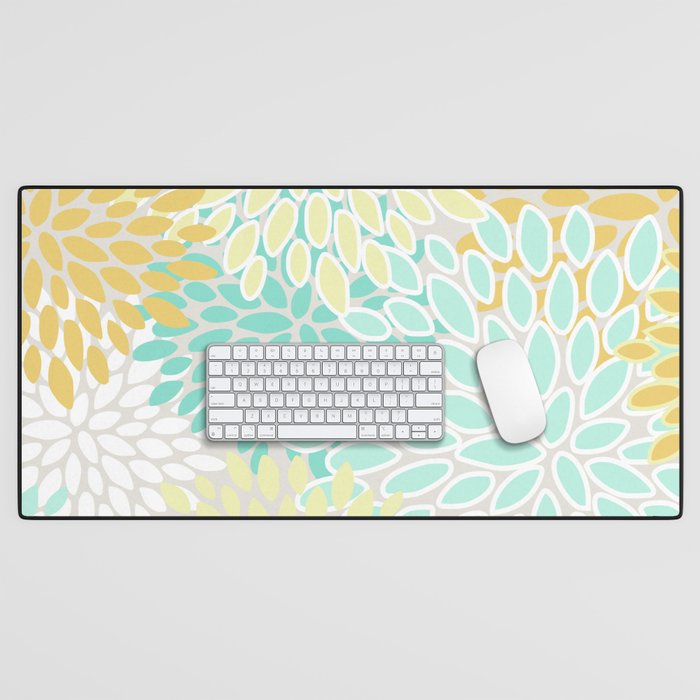 Floral Prints, Mint Green and Yellow, Modern Print Art Desk Mat Gallery Image 1
