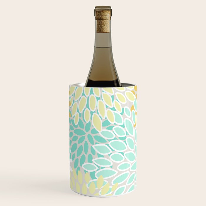 Floral Prints, Mint Green and Yellow, Modern Print Art Wine Chiller Gallery Image 1