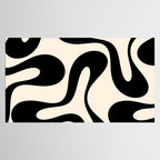 Contemporary Modern Abstract Soft Curves Pattern in Black and Almond Cream Tablecloth Gallery Image 2