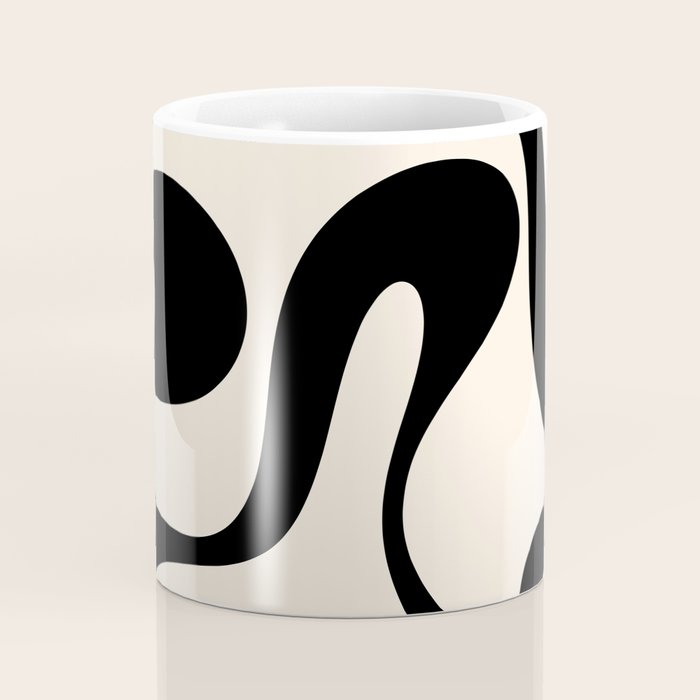 Contemporary Modern Abstract Soft Curves Pattern in Black and Almond Cream Coffee Mug Gallery Image 4