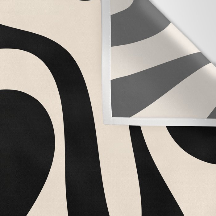 Contemporary Modern Abstract Soft Curves Pattern in Black and Almond Cream Wall Tapestry Gallery Image 3