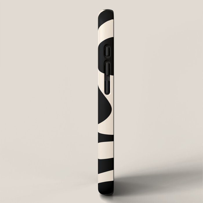 Contemporary Modern Abstract Soft Curves Pattern in Black and Almond Cream iPhone Case Gallery Image 2