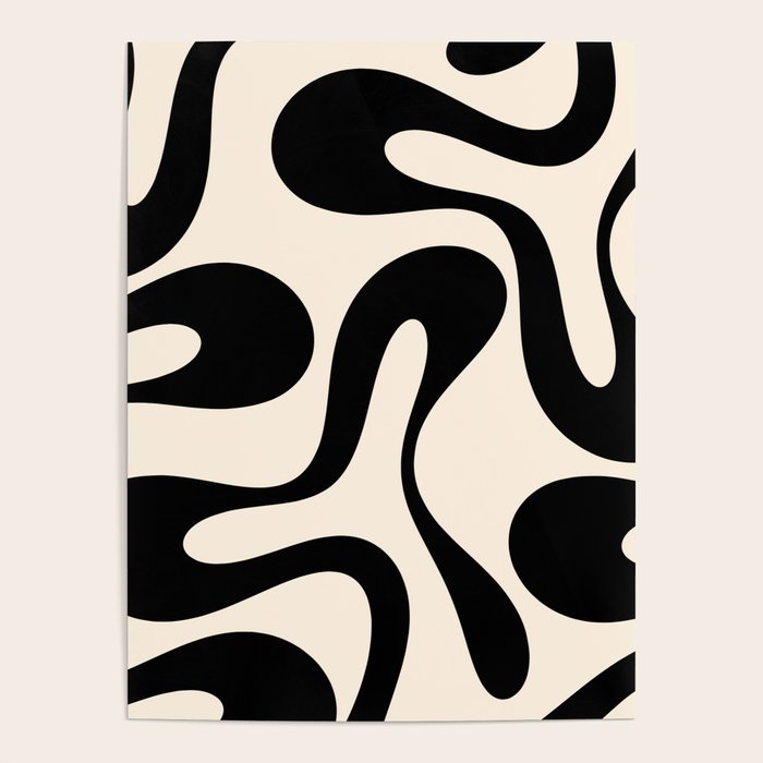 Contemporary Modern Abstract Soft Curves Pattern in Black and Almond Cream Poster Gallery Image 4