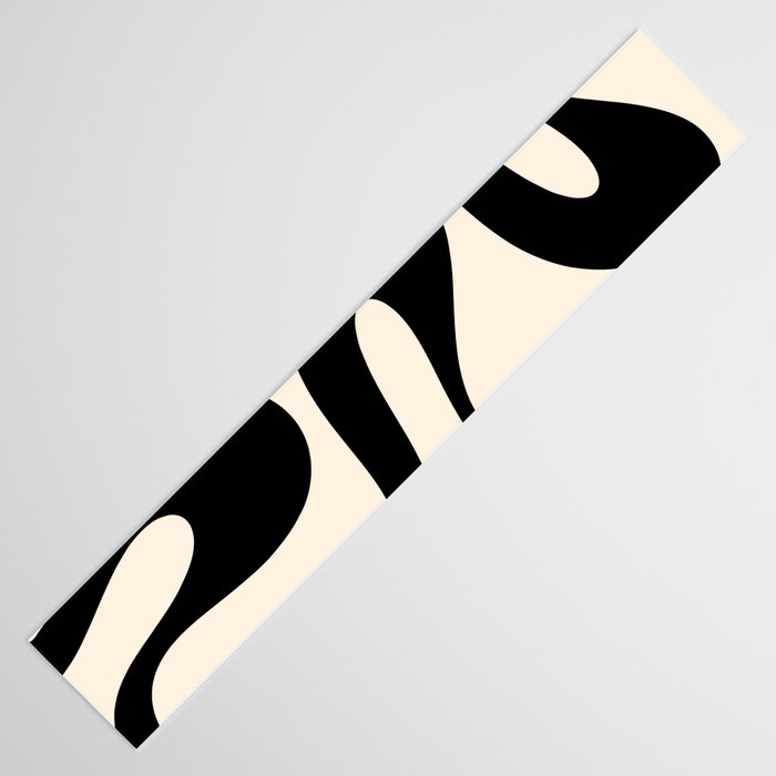 Contemporary Modern Abstract Soft Curves Pattern in Black and Almond Cream Table Runner Gallery Image 3