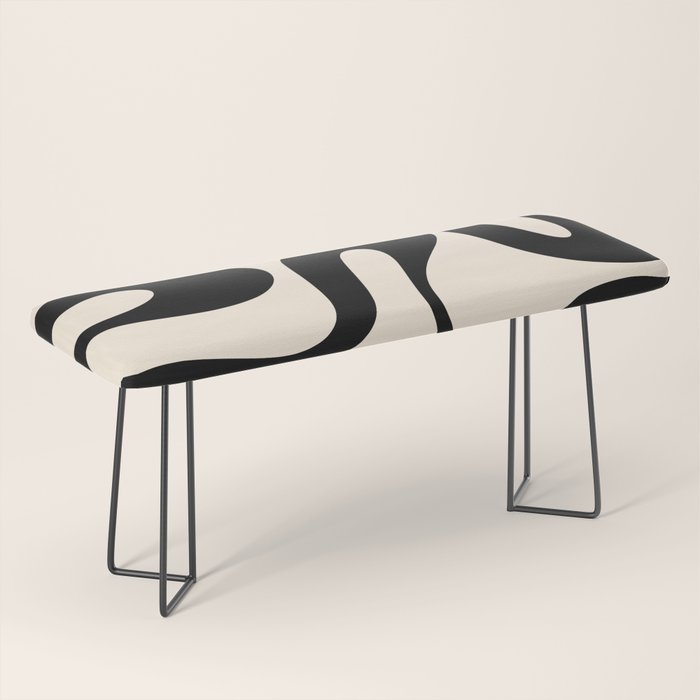 Contemporary Modern Abstract Soft Curves Pattern in Black and Almond Cream Bench Gallery Image 1