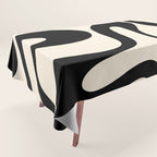 Contemporary Modern Abstract Soft Curves Pattern in Black and Almond Cream Tablecloth Gallery Image 1