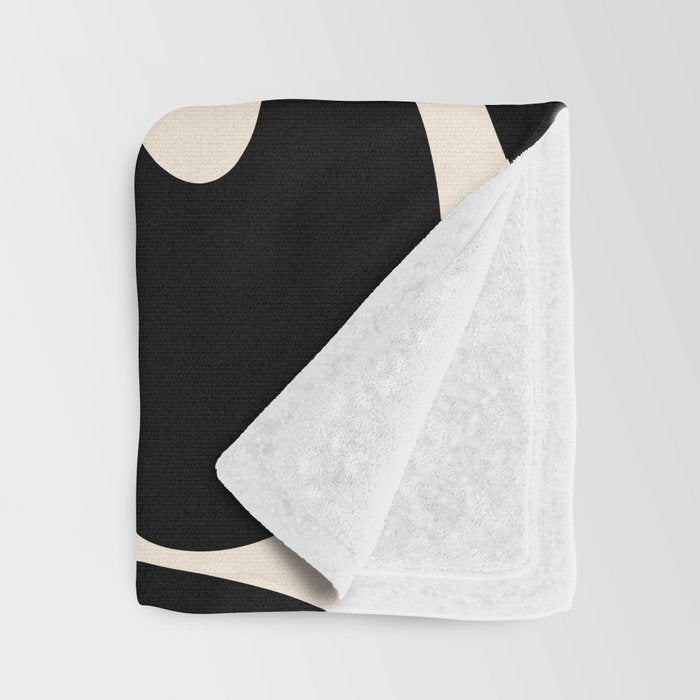 Contemporary Modern Abstract Soft Curves Pattern in Black and Almond Cream Throw Blanket Gallery Image 3