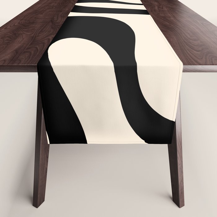 Contemporary Modern Abstract Soft Curves Pattern in Black and Almond Cream Table Runner Gallery Image 1
