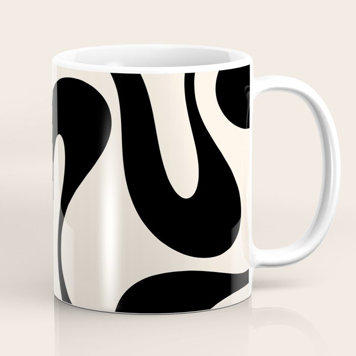 Contemporary Modern Abstract Soft Curves Pattern in Black and Almond Cream Coffee Mug Gallery Image 1