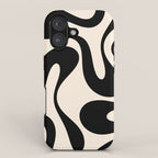 Contemporary Modern Abstract Soft Curves Pattern in Black and Almond Cream iPhone Case Gallery Image 1