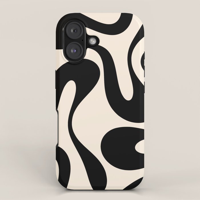 Contemporary Modern Abstract Soft Curves Pattern in Black and Almond Cream iPhone Case Gallery Image 1