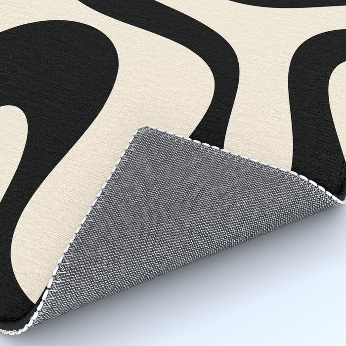 Contemporary Modern Abstract Soft Curves Pattern in Black and Almond Cream Rug Gallery Image 4
