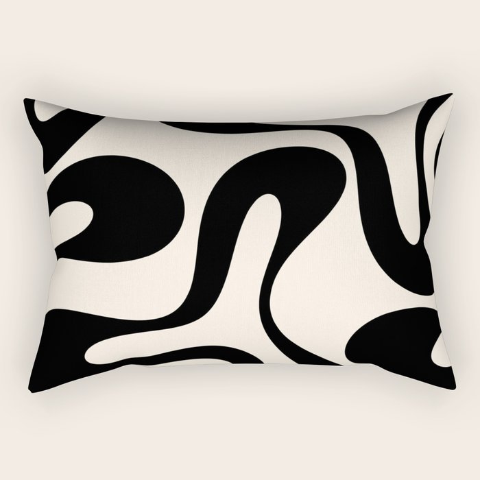 Contemporary Modern Abstract Soft Curves Pattern in Black and Almond Cream Rectangular Pillow Gallery Image 2