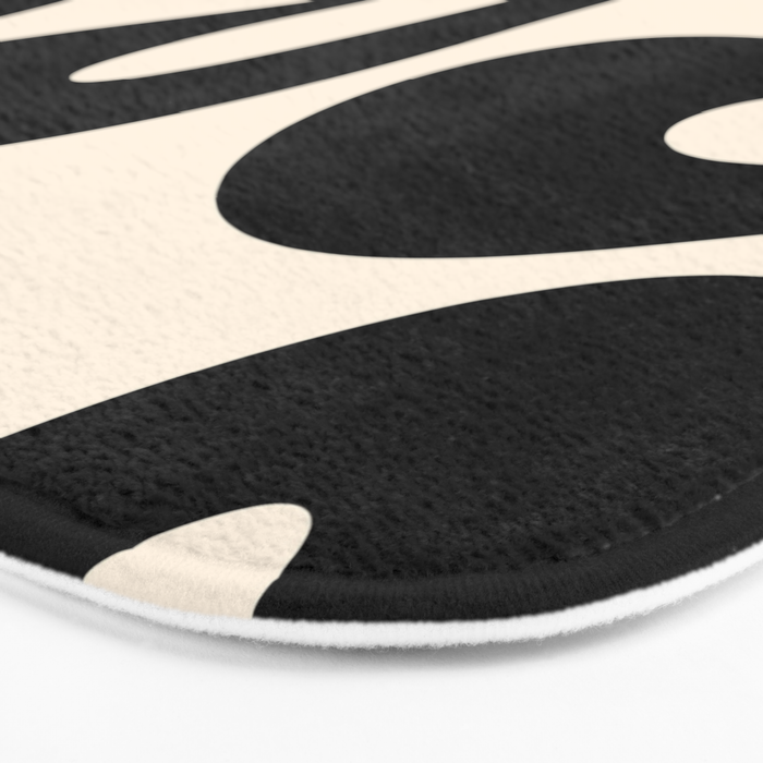 Contemporary Modern Abstract Soft Curves Pattern in Black and Almond Cream Bath Mat Gallery Image 3