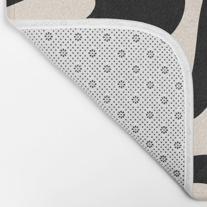 Contemporary Modern Abstract Soft Curves Pattern in Black and Almond Cream Bath Mat Gallery Image 2