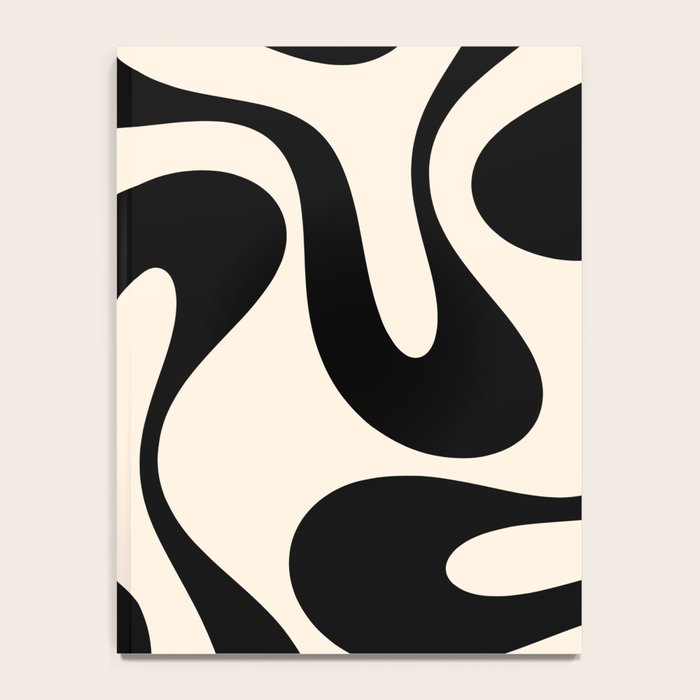 Contemporary Modern Abstract Soft Curves Pattern in Black and Almond Cream Notebook Gallery Image 4