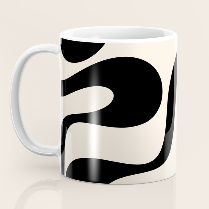 Contemporary Modern Abstract Soft Curves Pattern in Black and Almond Cream Coffee Mug Gallery Image 3