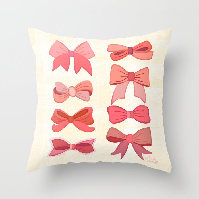 Vintage Pink Bows Throw Pillow Gallery Image 6