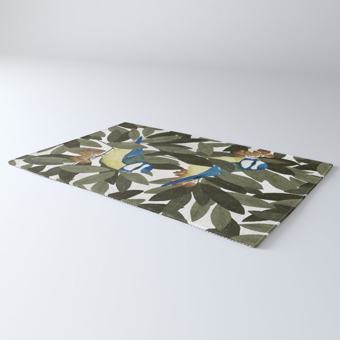Blue tit and strawberry tree Rug Gallery Image 3