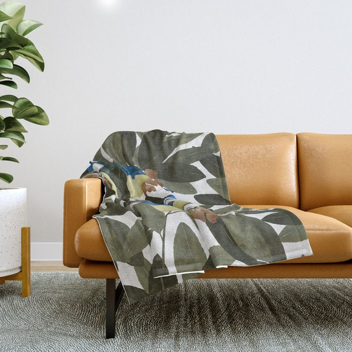 Blue tit and strawberry tree Throw Blanket Gallery Image 1