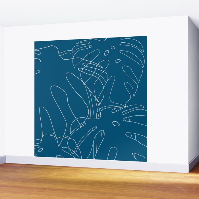 Monstera No2 Blue Wall Mural Gallery Image 2