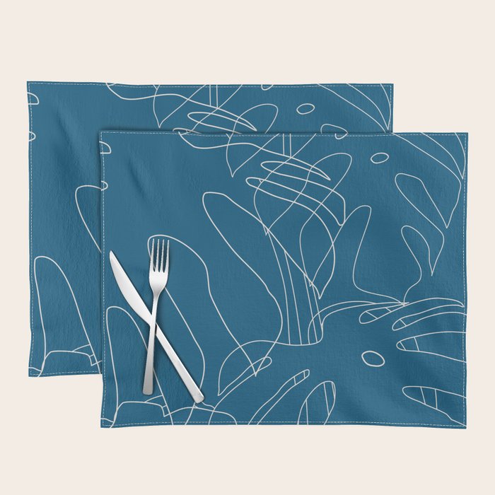Monstera No2 Blue Placemat Gallery Image 1