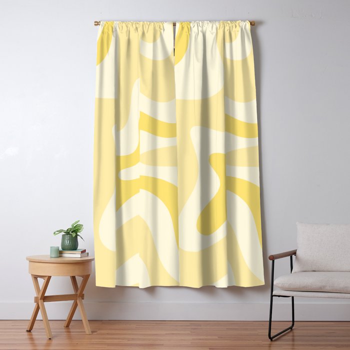 Retro Liquid Swirl Abstract Square in Soft Pale Pastel Yellow Window Curtain Gallery Image 5