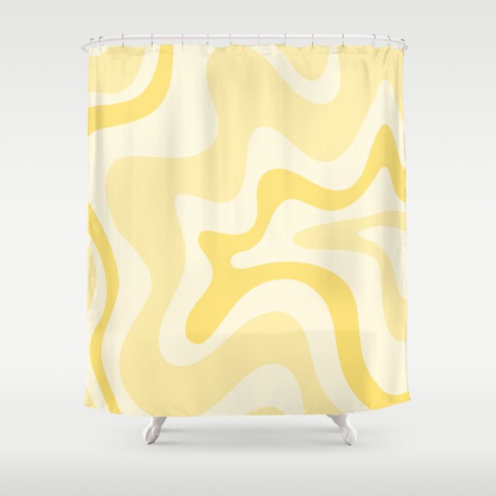 Retro Liquid Swirl Abstract Square in Soft Pale Pastel Yellow Shower Curtain Gallery Image 1