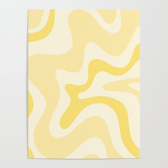 Retro Liquid Swirl Abstract Square in Soft Pale Pastel Yellow Poster Gallery Image 1